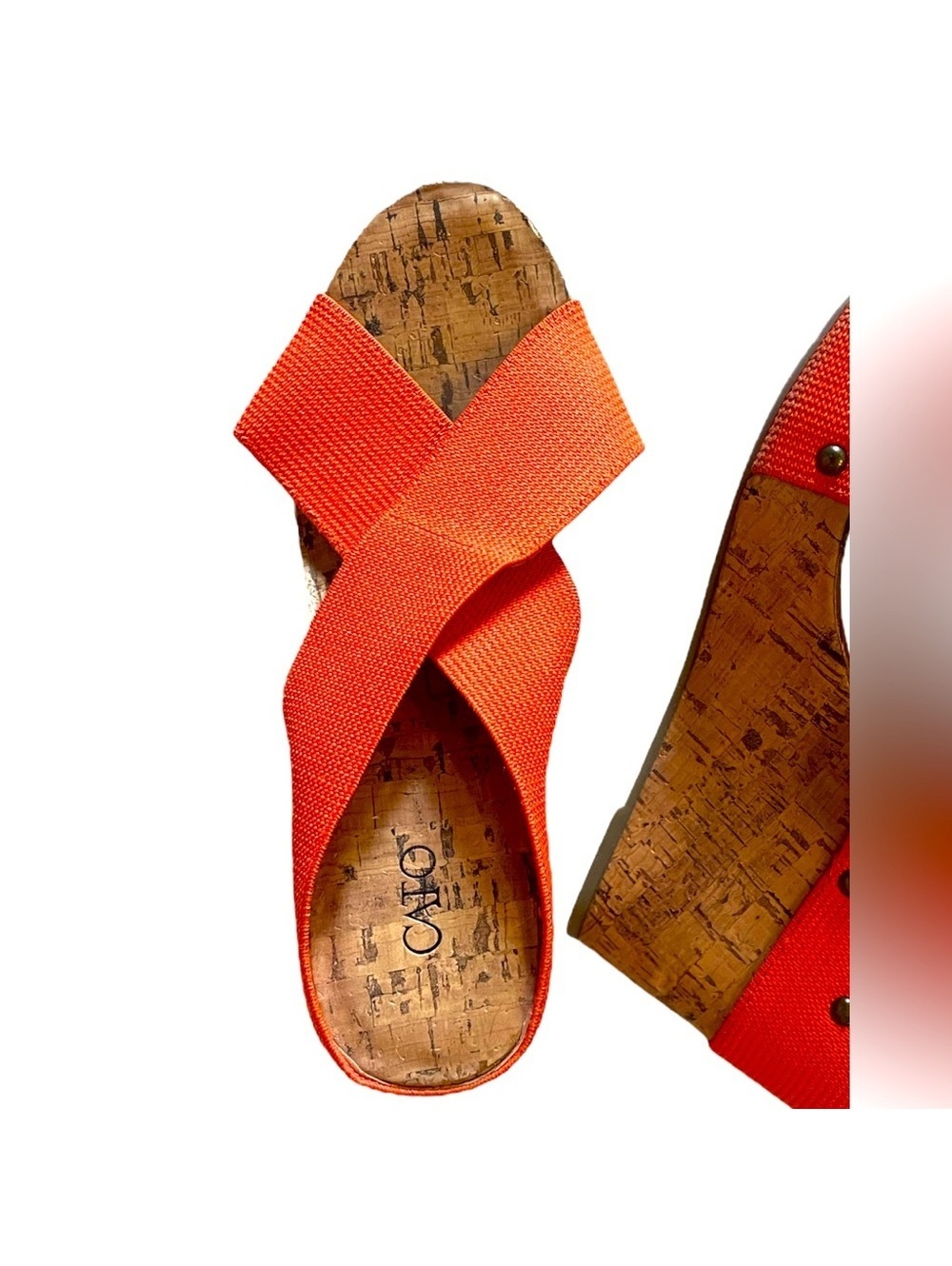 Orange wedge sandals 9 elastic straps Cato
